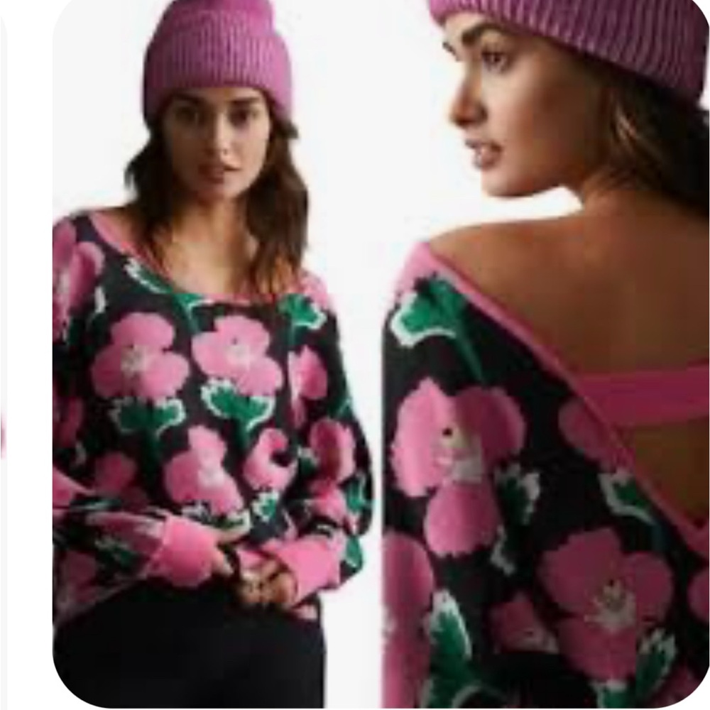 Anthropology Maeve Floral Pink and Black Sweater